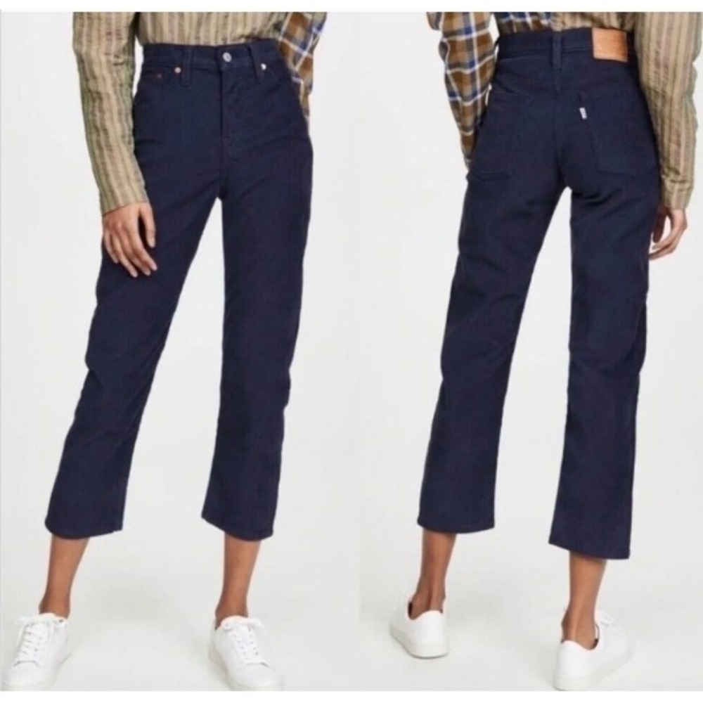 Levis Premium Wedgie Straight Corduroy Pants Navy Blue High Rise‎ Womens 25